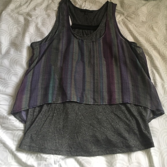 Lucca Couture Tops - Grey and print overlay tank